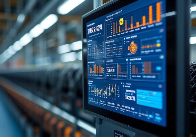 Digital dashboard showing textile factory floor data